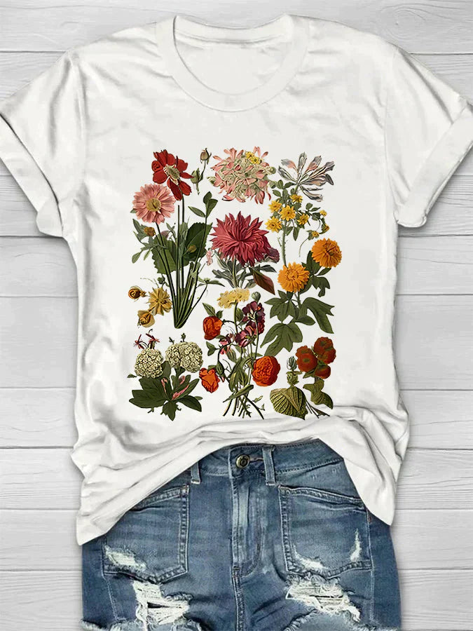 Ravielle | Dames Retro T-shirt met Bloemenprint – Vintage Zomer Top met Korte Mouwen