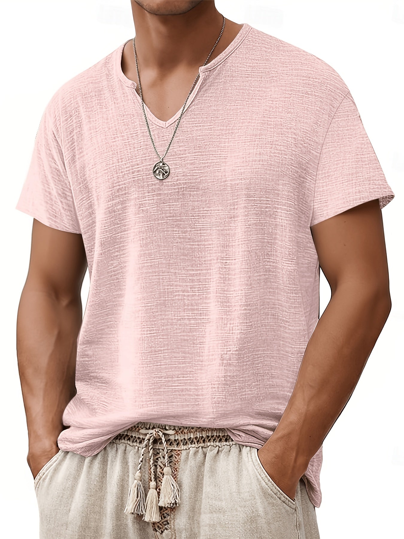 Tariano  | Ademend T-shirt met V-hals voor heren, casual, korte mouwen, effen kleur