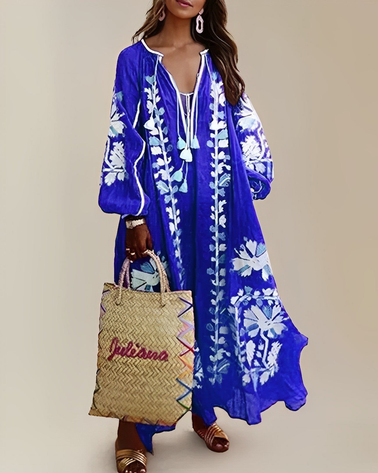 Caroline | Bohemian retro maxi-jurk voor dames – Loszittende, zwierige zomerjurk