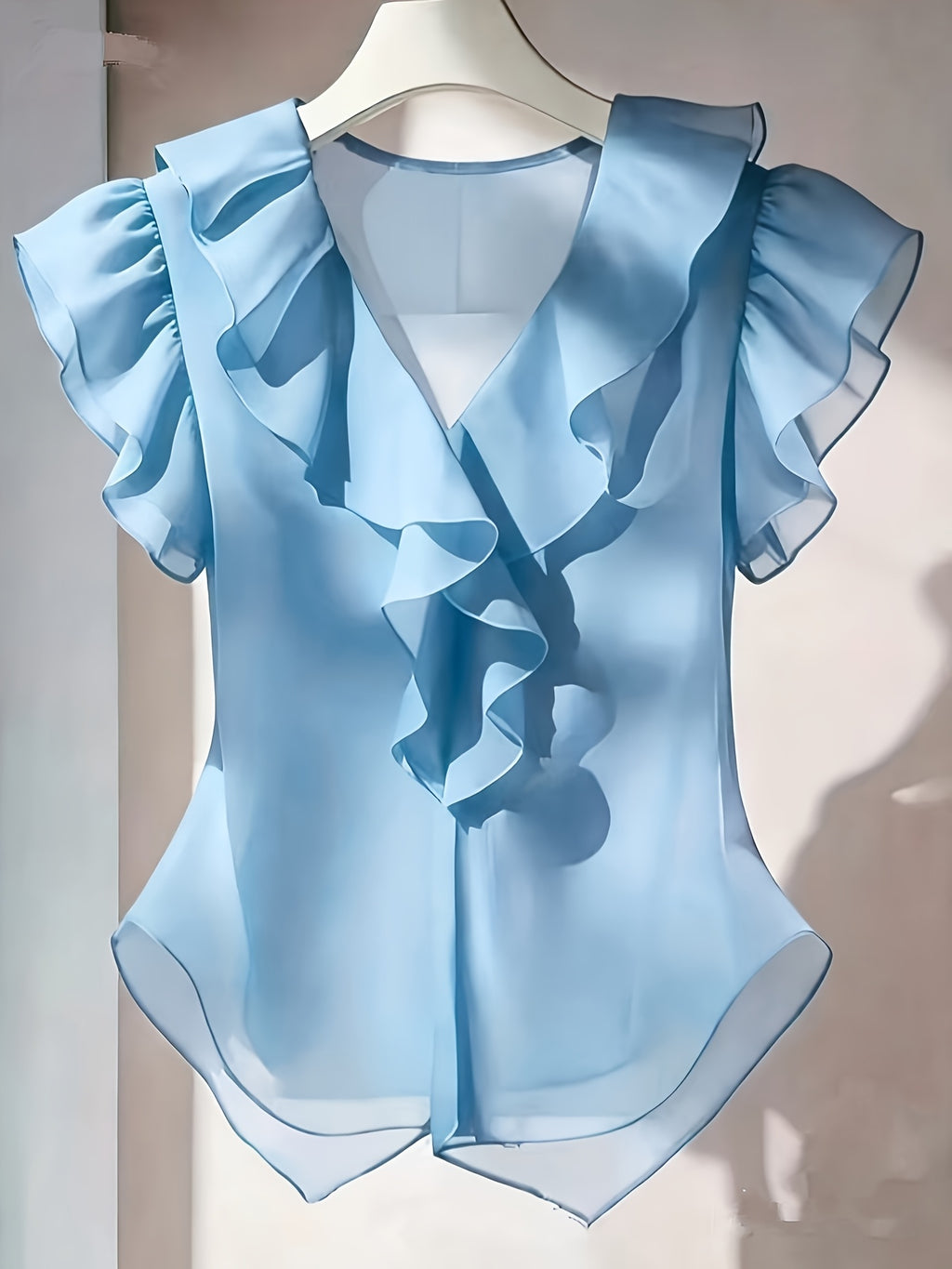 Emia | Dames chiffon blouse met ruches en korte mouwen – Franse stijl top, elegante lichte casual blouse
