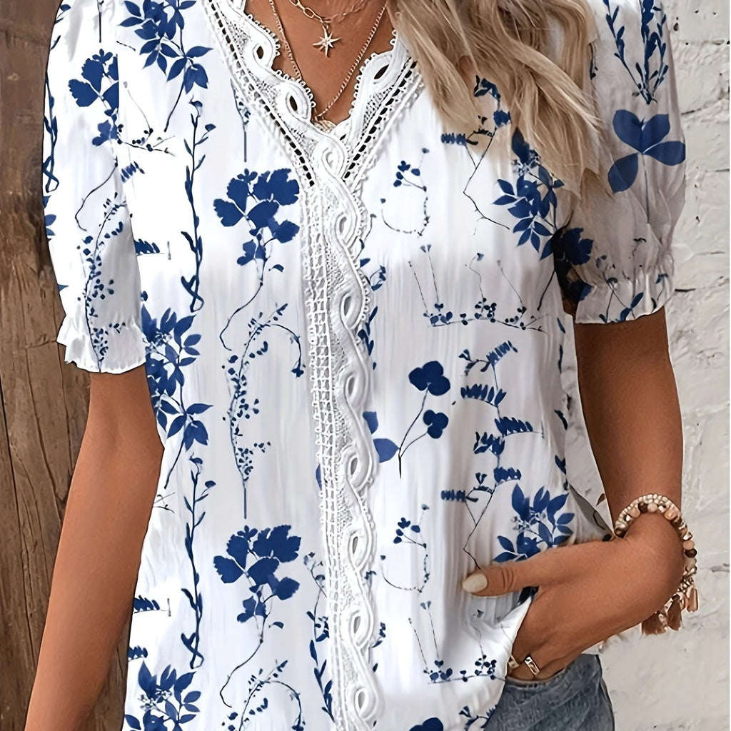 Lysera | Damesblouse met kanten patchwork – Casual lente- en zomerblouse