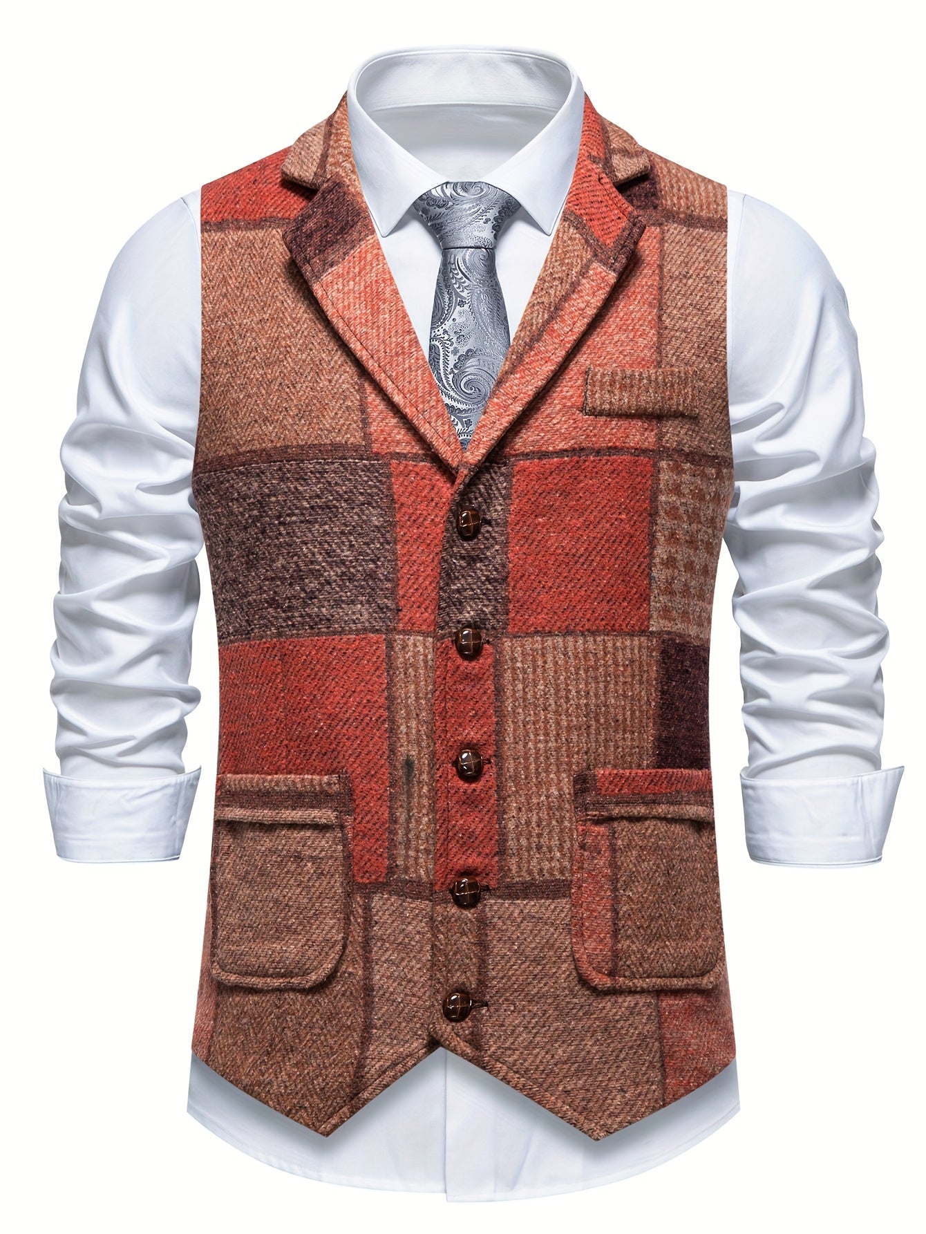 Barrett | Vintage patchwork herenvest – Klassiek vest met revers