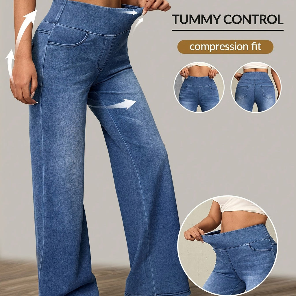Kaelyra | Damen-Yogahose mit hohem Bund und weitem Bein – Locker, dehnbar, bequem, mit Bauchkontrolle