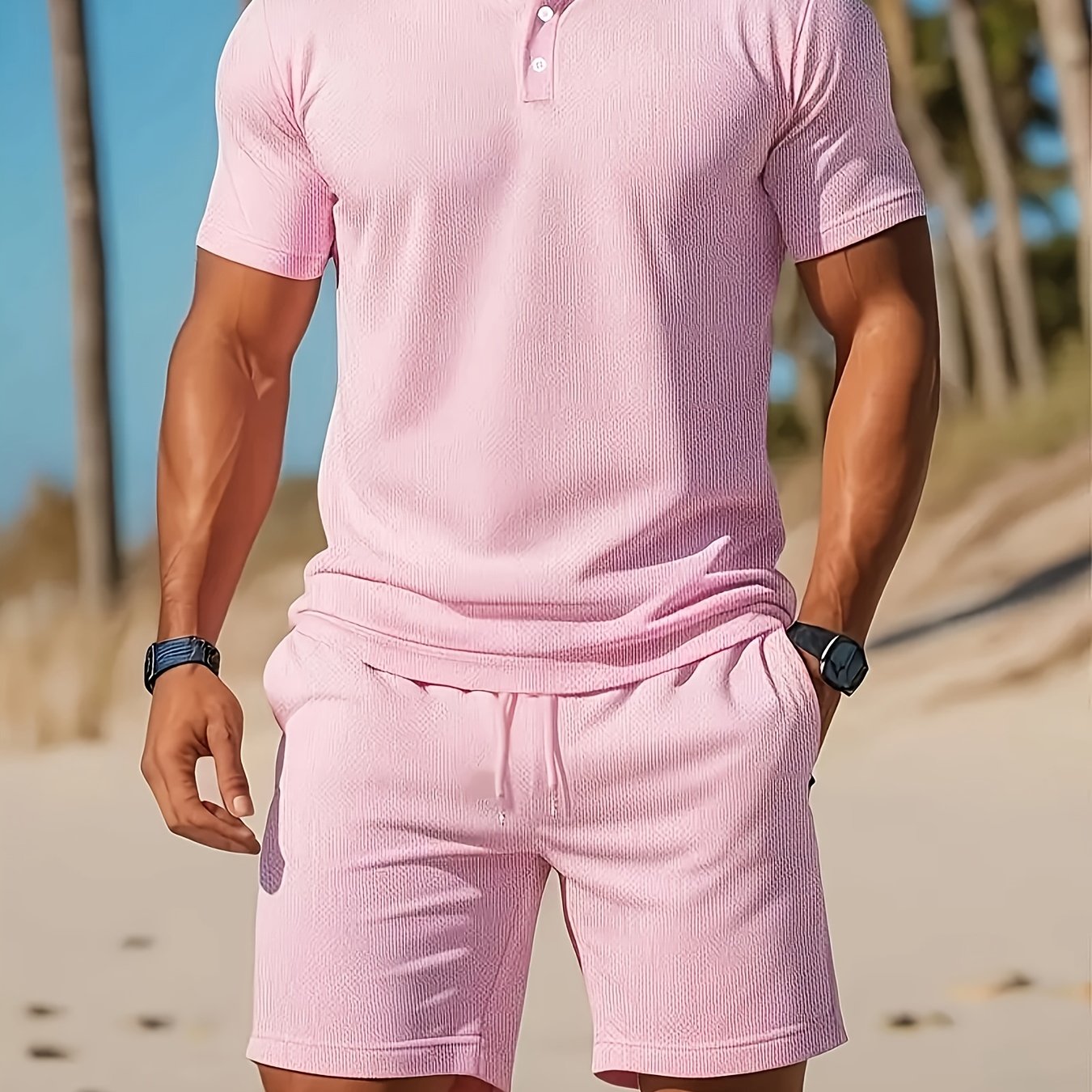 Thorsten | Herren-Poloshirt und Shorts mit Kordelzug, einfarbig - lässige Sportbekleidung