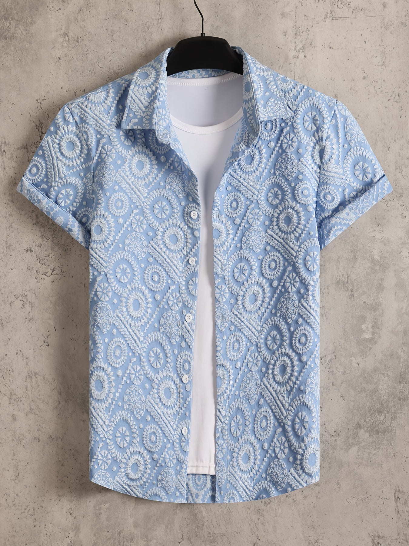 Hakan | Heren casual overhemd – jacquard effen lange mouwen button-down slim fit shirt