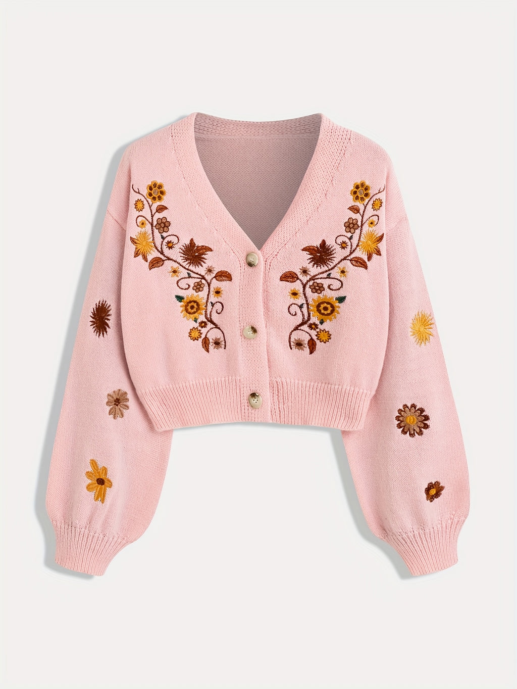 Orinae | Elegante dames cardigan met bloemen – Trui met lange mouwen en V-hals, geborduurd