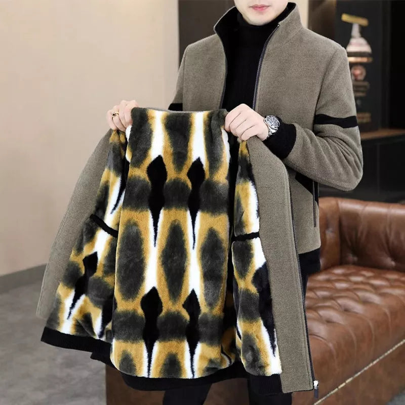 Djurre | Winterjas voor heren van tweed – dik gevoerde, warme jas met wol-look, jas voor koud weer