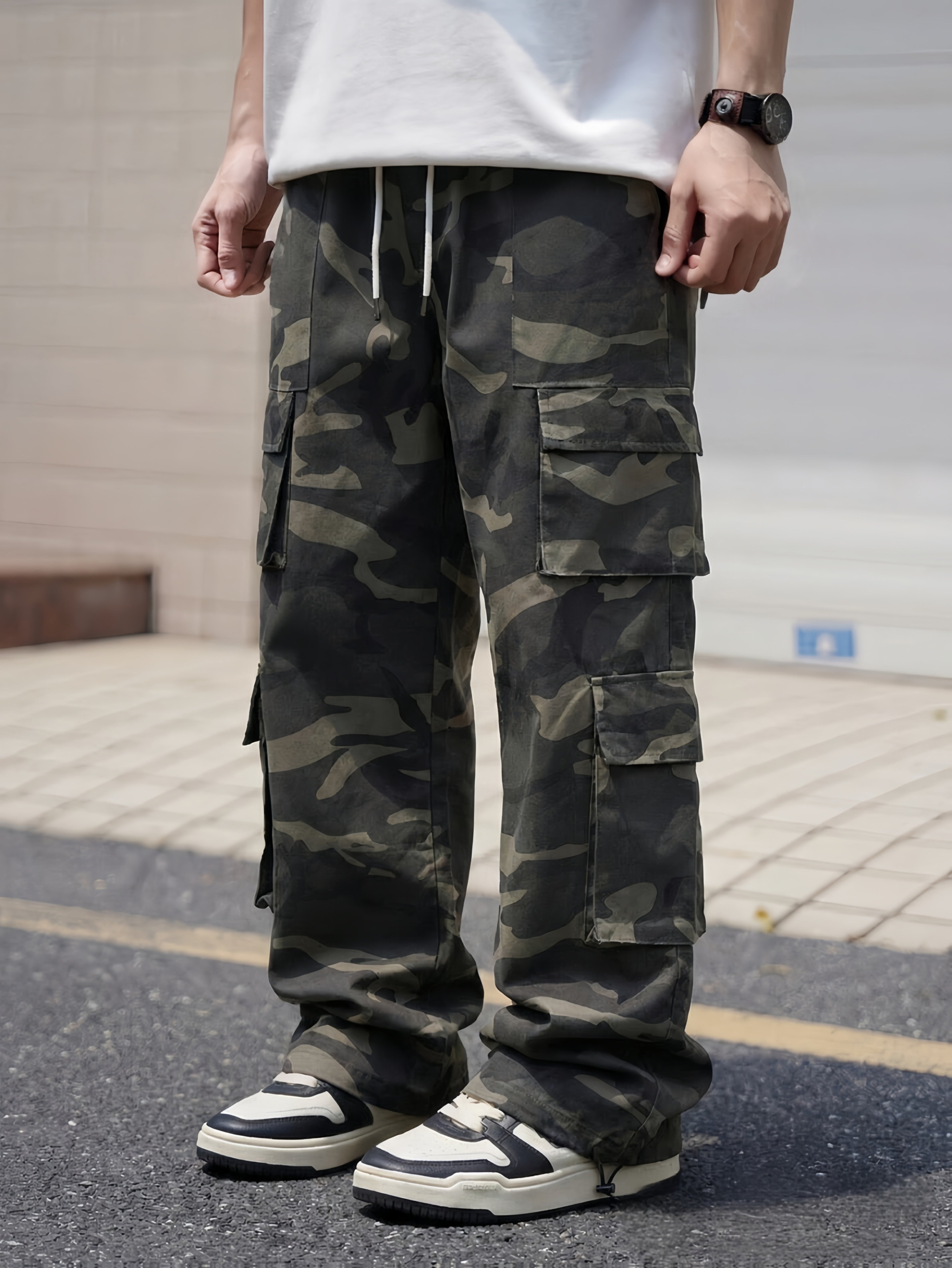 Alvor | Heren Camouflage Cargo Broek – Broek met Meerdere Zakken, Wijde Pijpen