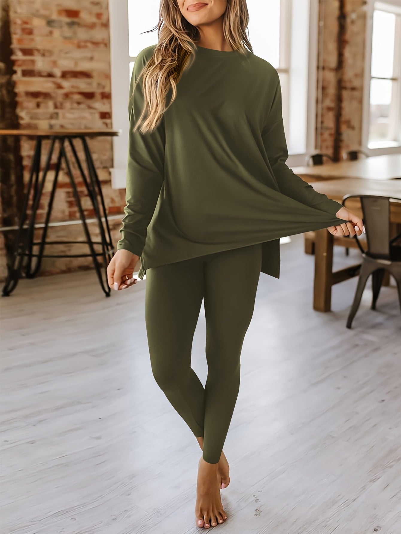 Beryss | Dames 2-delige outfit - Ontspannen pasvorm, lange mouwen, top en leggings, casual herfstkleding