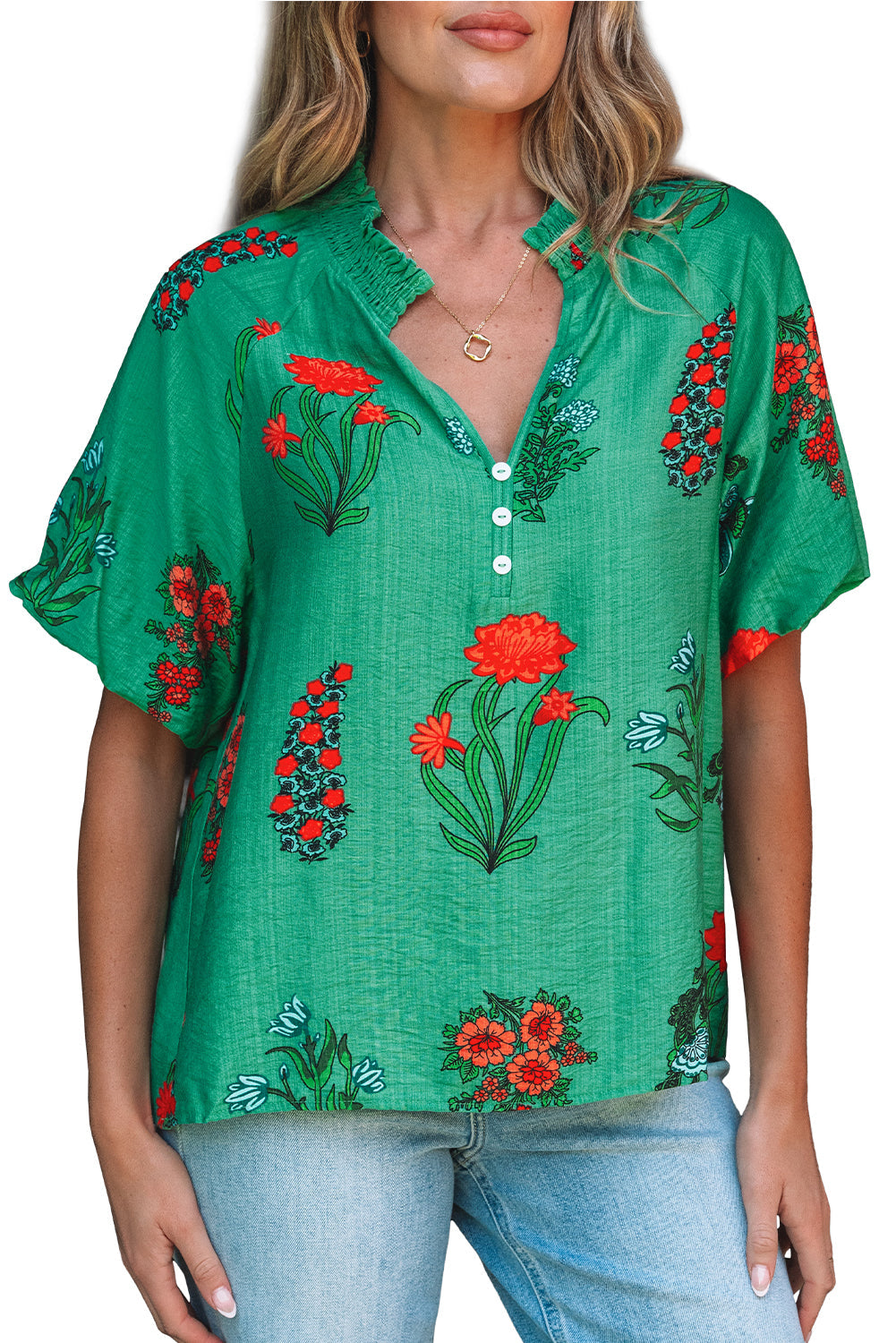 Galenya | Dames Blouse met Bloemenprint en V‑Hals