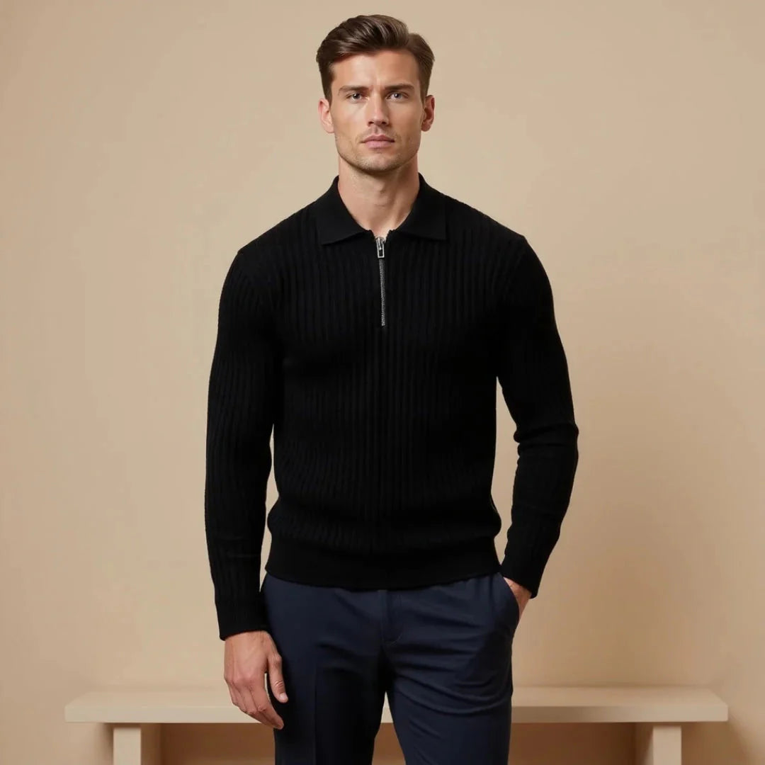Brylor | Slim-Fit Herren-Strickpullover mit Reißverschluss – Leichter, lässiger Strickpullover mit Rundhalsausschnitt