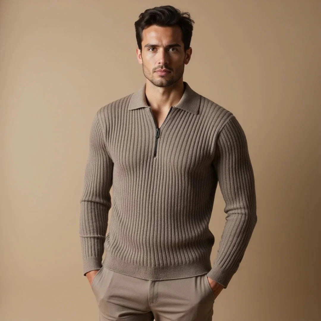 Brylor | Slim-Fit Herren-Strickpullover mit Reißverschluss – Leichter, lässiger Strickpullover mit Rundhalsausschnitt