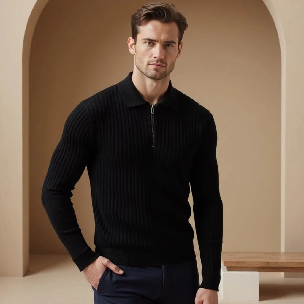 Brylor | Pull zippé slim pour homme - Pull décontracté léger à col rond en maille