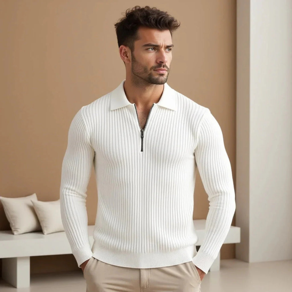 Brylor | Pull zippé slim pour homme - Pull décontracté léger à col rond en maille