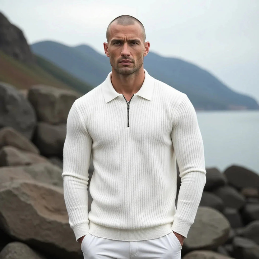 Brylor | Pull zippé slim pour homme - Pull décontracté léger à col rond en maille