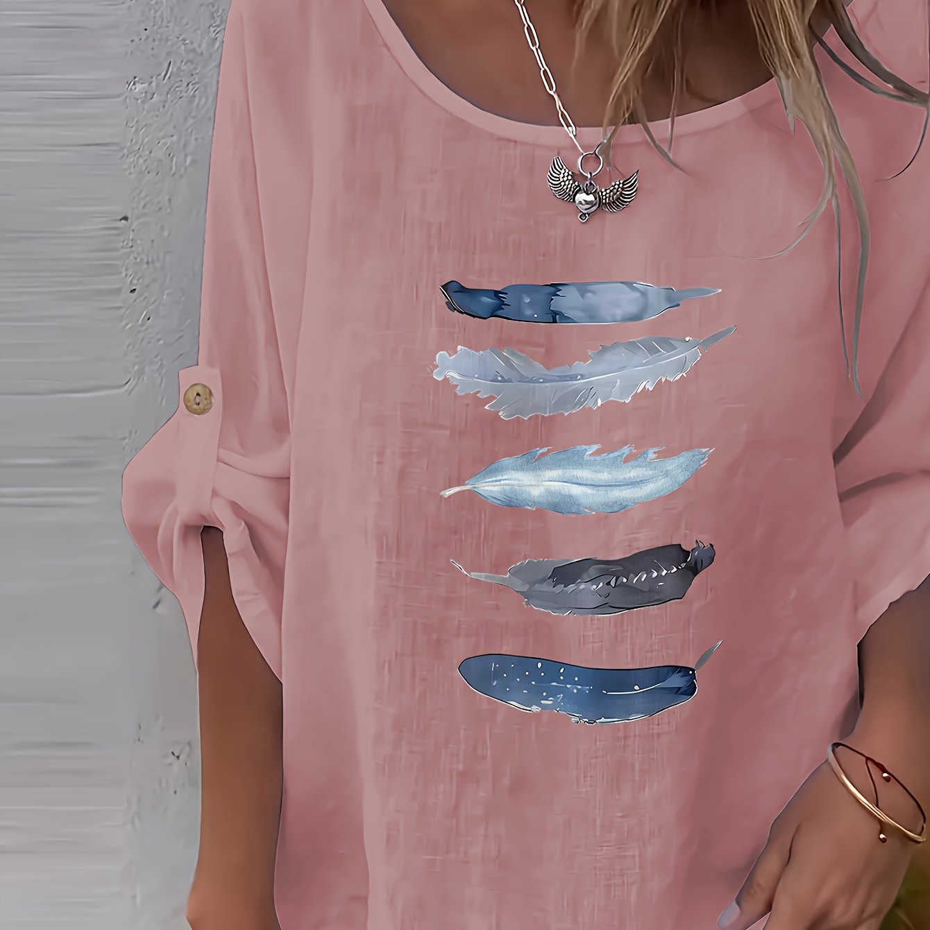 Myrala | Damesblouse met print en knopen – Casual shirt met ronde hals en losse pasvorm