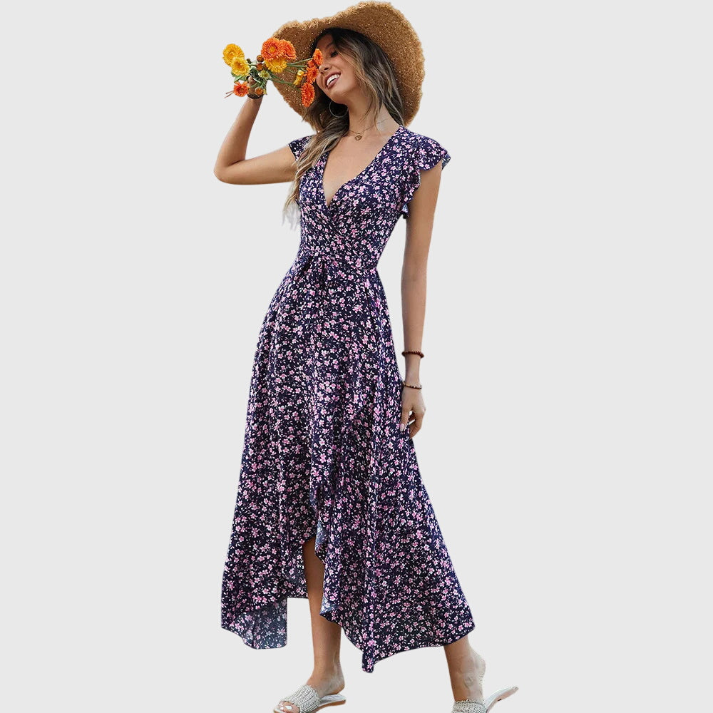 Alisande | Mouwloze bloemenjurk met V-hals en strikceintuur, casual damesjurk