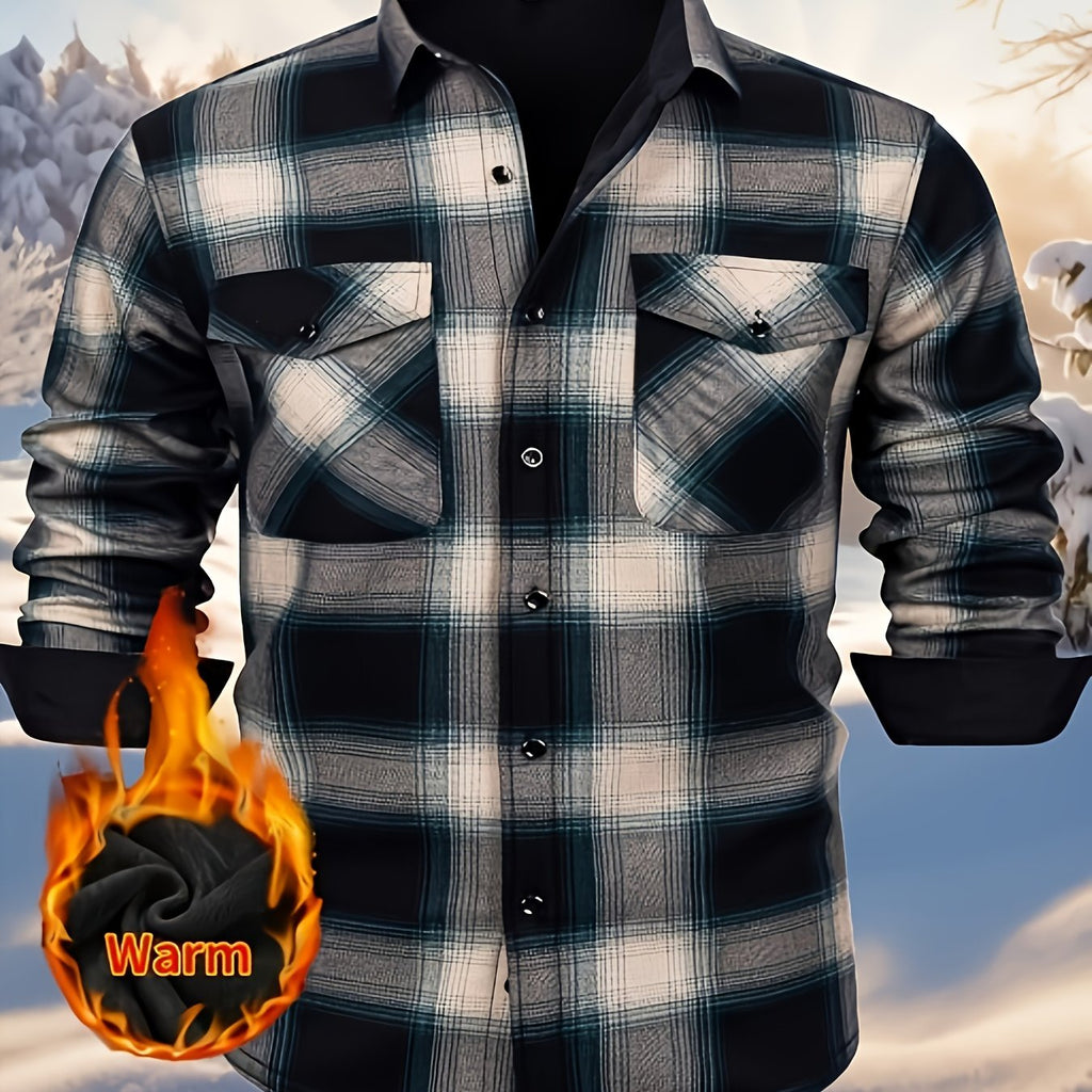 Simeon | Chemise en flanelle thermique épaisse pour homme – motif à carreaux épais d'hiver avec boutons