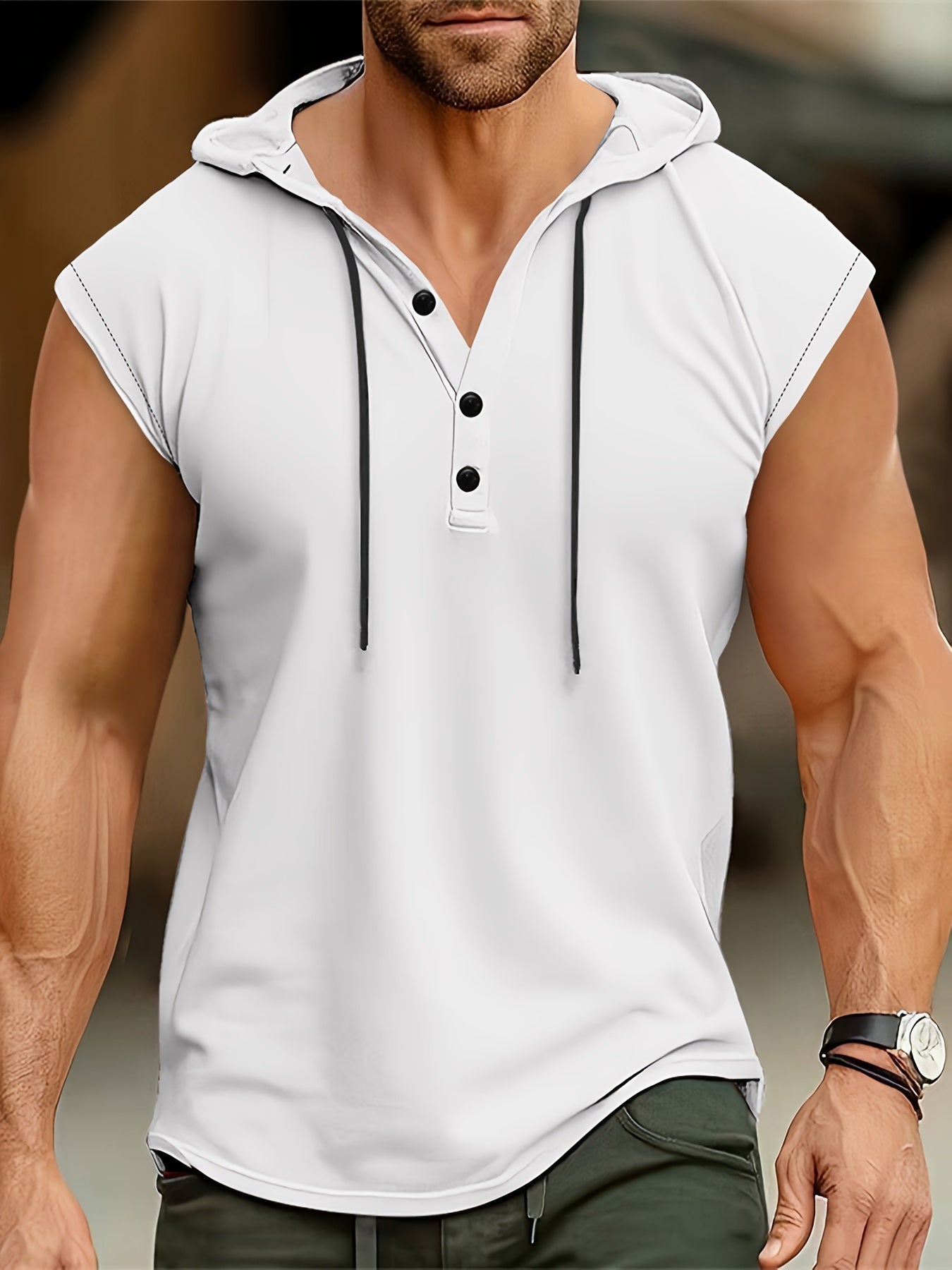 Acton | Heren mouwloze hooded Henley Tank - Ademend sportshirt