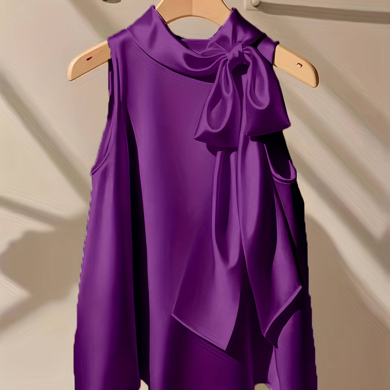 Azae | Mouwloze damesblouse met strik, elegant, effen, ronde hals