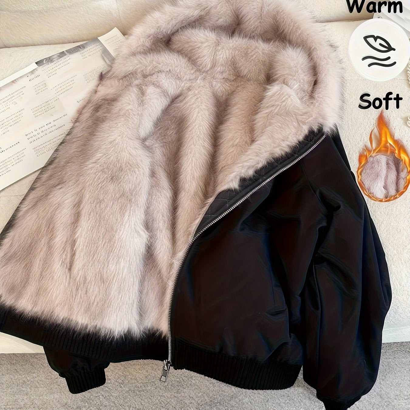 Veselina | Damesjas met capuchon en fleecevoering – Warme, harige winterjas, zachte casual bovenkleding