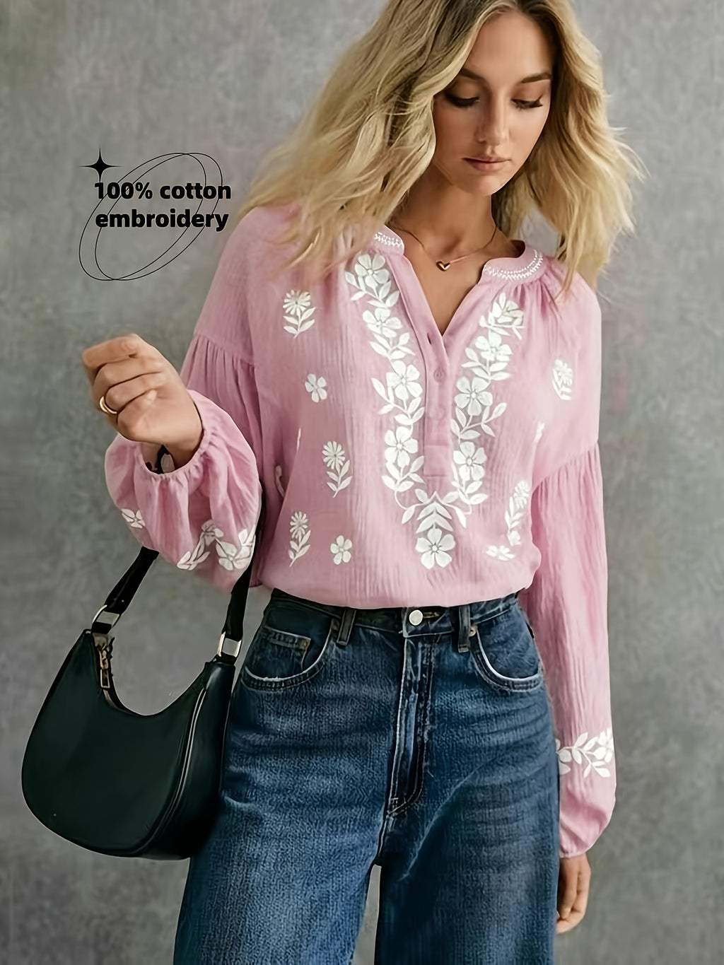 Helya | Lichtgewicht geborduurd etnisch dameshemd – casual blouse met lange mouwen