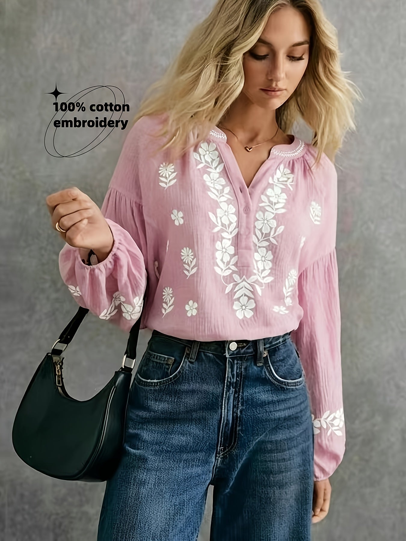 Helya | Lichtgewicht geborduurd etnisch dameshemd – casual blouse met lange mouwen