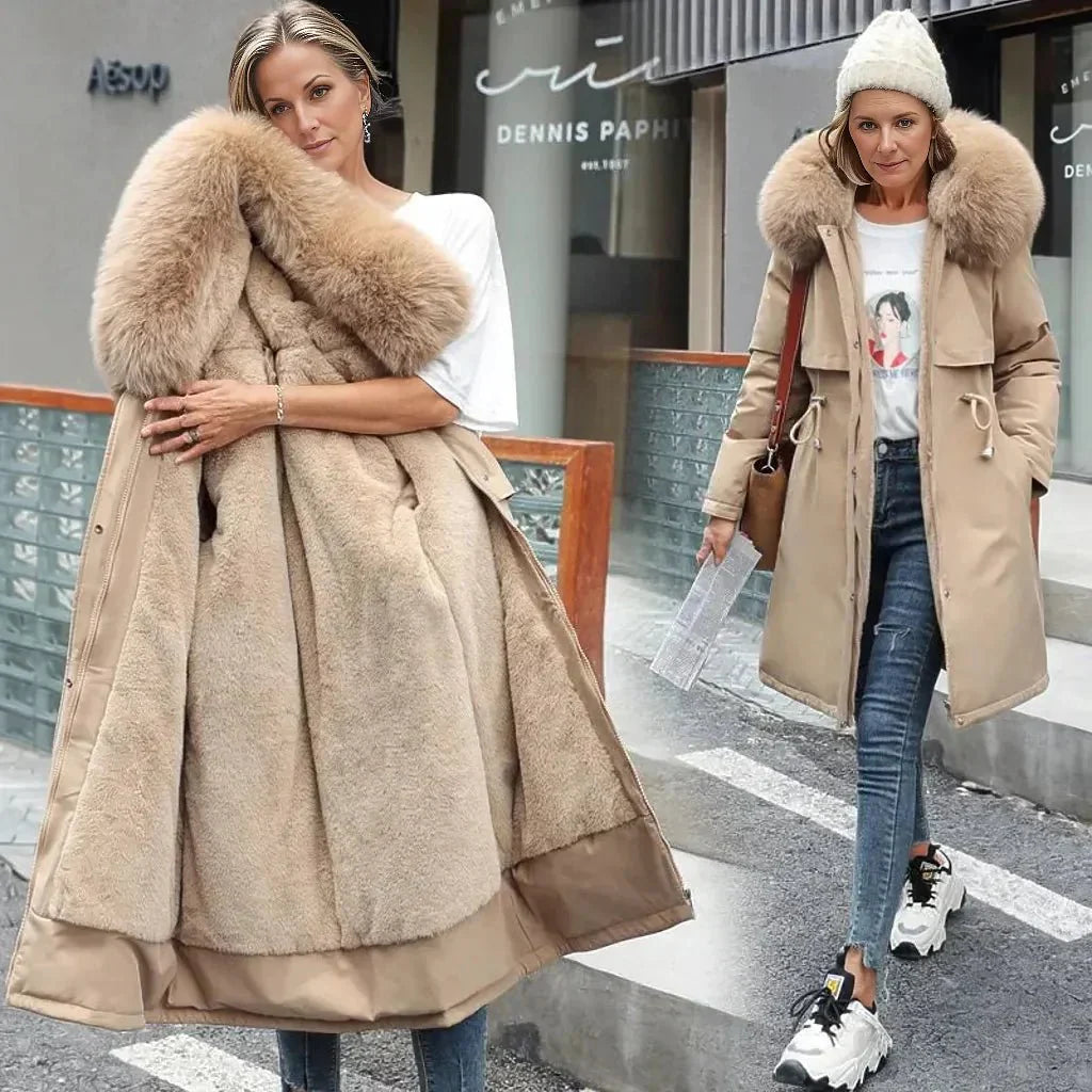 Mirexa | Dames Winterjas – Warme Lange Jas met Elegante Faux-Fur Kraag, Gevoerd en Stijlvol