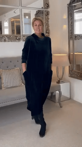 Sophie | Lange fluwelen winterjurk, lange mouwen, warme en elegante casual jurk