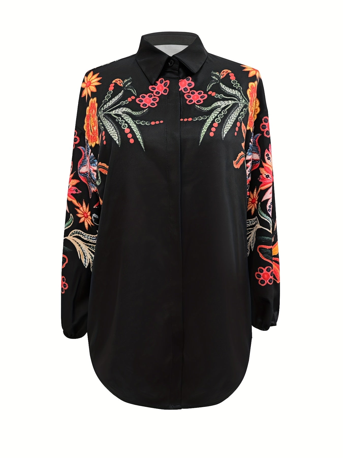 Heliara | Boho geborduurde damesblouse - Knoopoverhemd met lange mouwen en kapselkraag