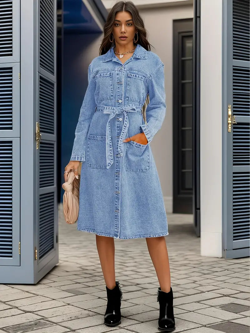 Langlebiger, blauer Denimstoff mit angenähten Taschen