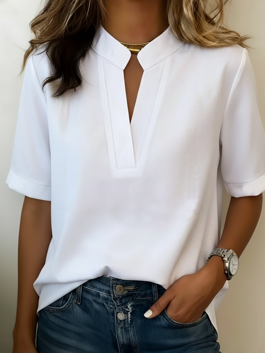 Calyrae | Katoenen en linnen blouse voor dames – Losvallende top met korte mouwen, luchtig