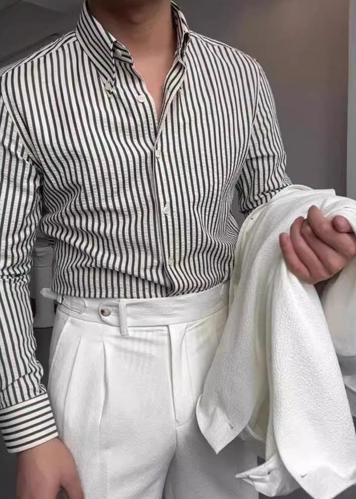 Lorvik | Gestreepte herenpoloshirt – slanke pasvorm, lange mouwen, stijlvol casual shirt