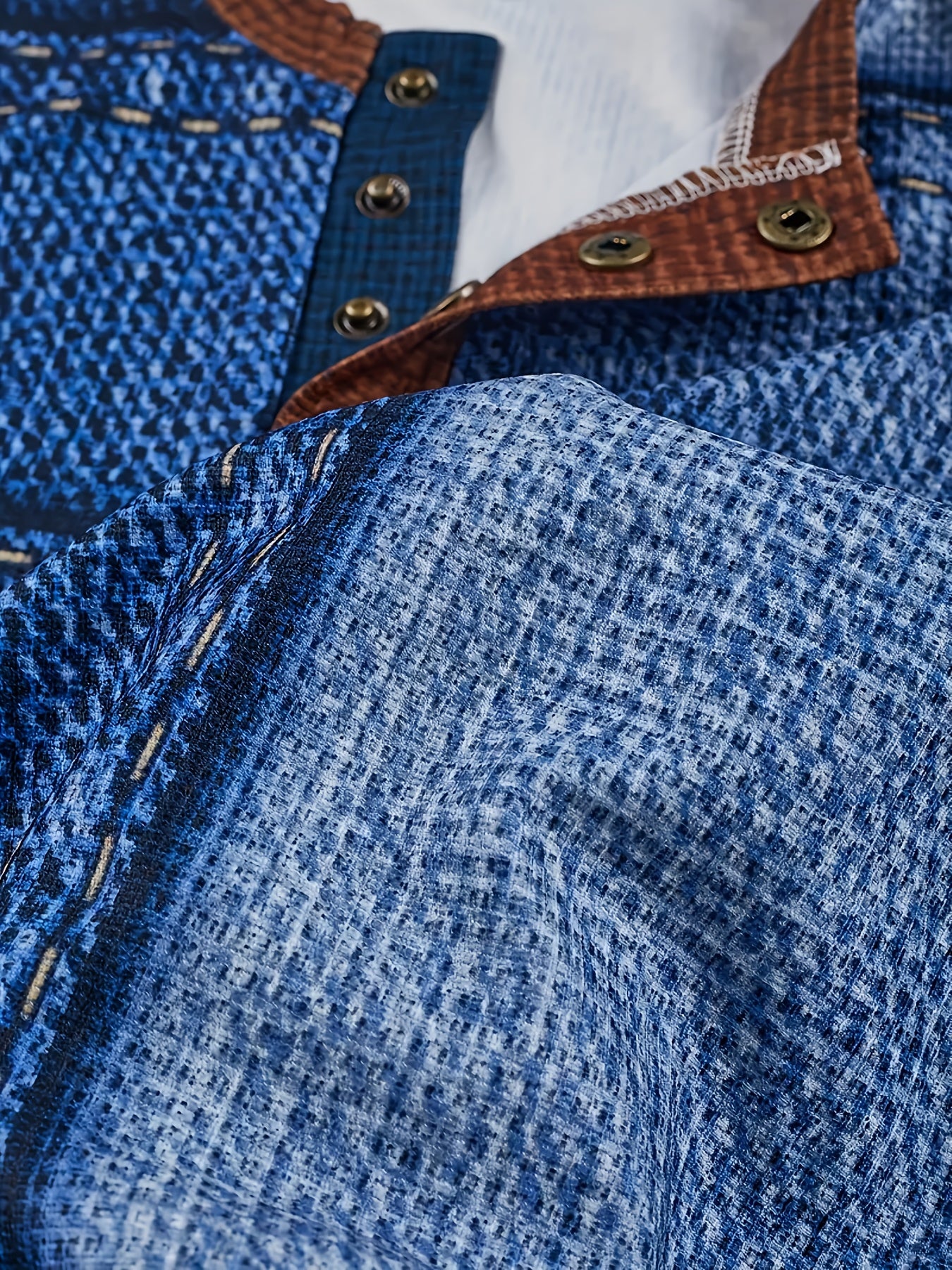 Mirox | Henley-shirt voor heren van wafelstructuur – met 3D-print en kleurblokken, casual