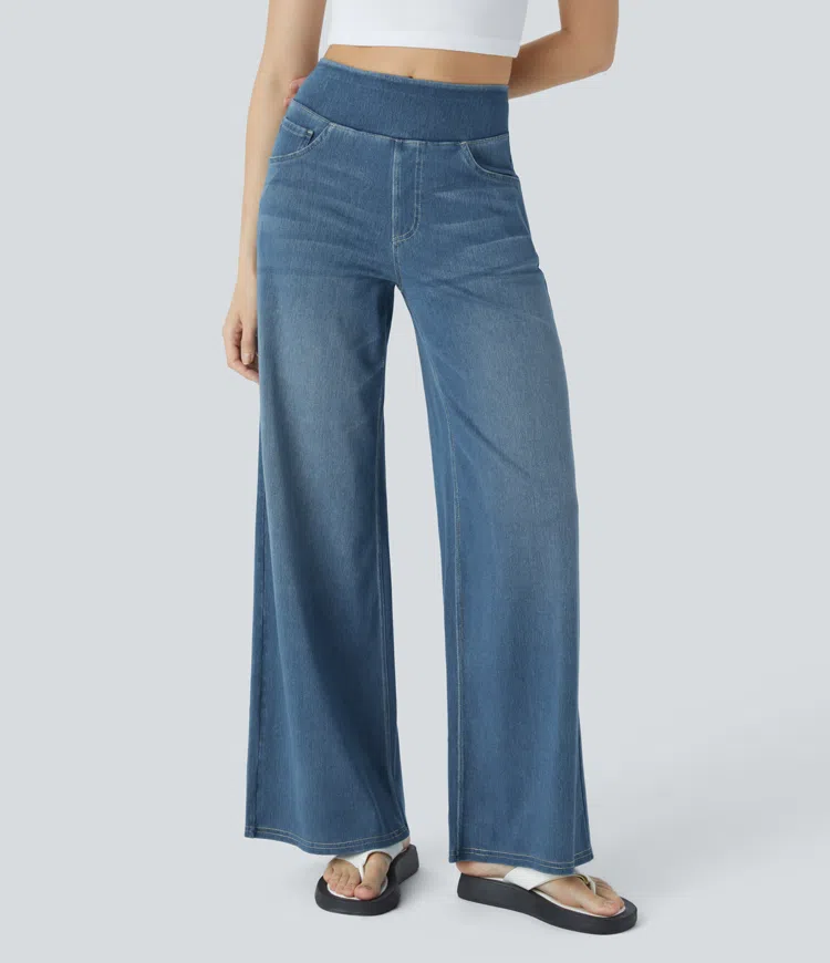 Vanelle | Hoge taille jeans met wijde pijpen voor dames – Comfortabele stretchdenim, casual en stijlvol