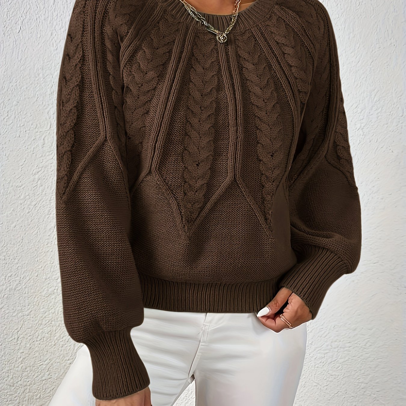 Kalyth | Damen-Zopfstrickpullover mit Laternenärmeln – Elegantes Strickoberteil für Herbst und Winter