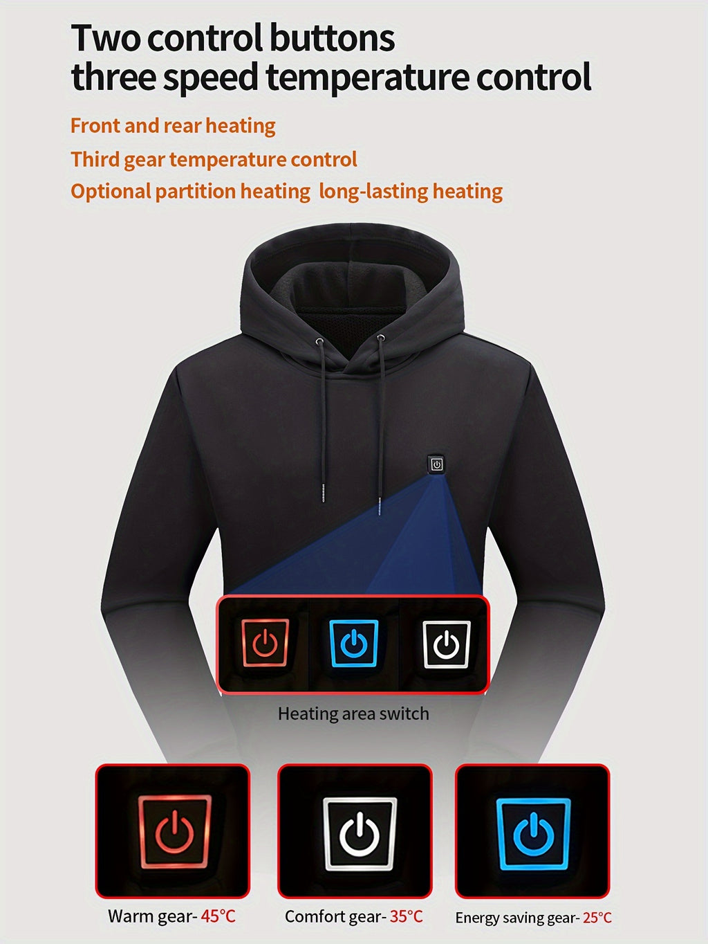 Aarne | Verwarmde hoodie voor heren met 7 verwarmingszones – USB-oplaadbare elektrische jas