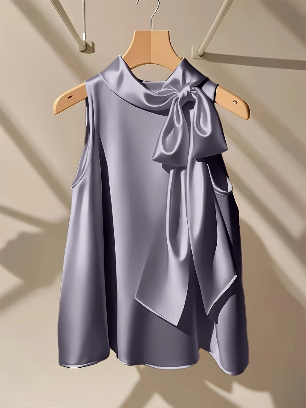 Azae | Mouwloze damesblouse met strik, elegant, effen, ronde hals