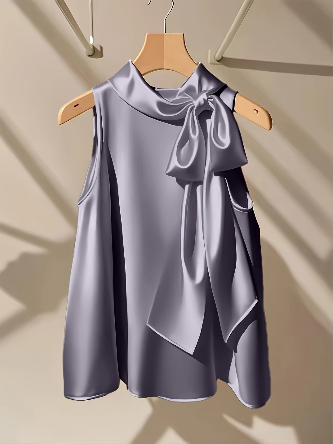 Azae | Mouwloze damesblouse met strik, elegant, effen, ronde hals
