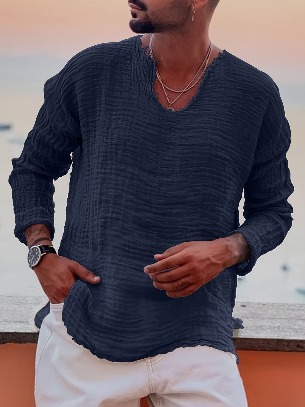 Ziveno | V-hals T-shirt met distressed-look voor heren – Casual zomershirt met halflange mouwen