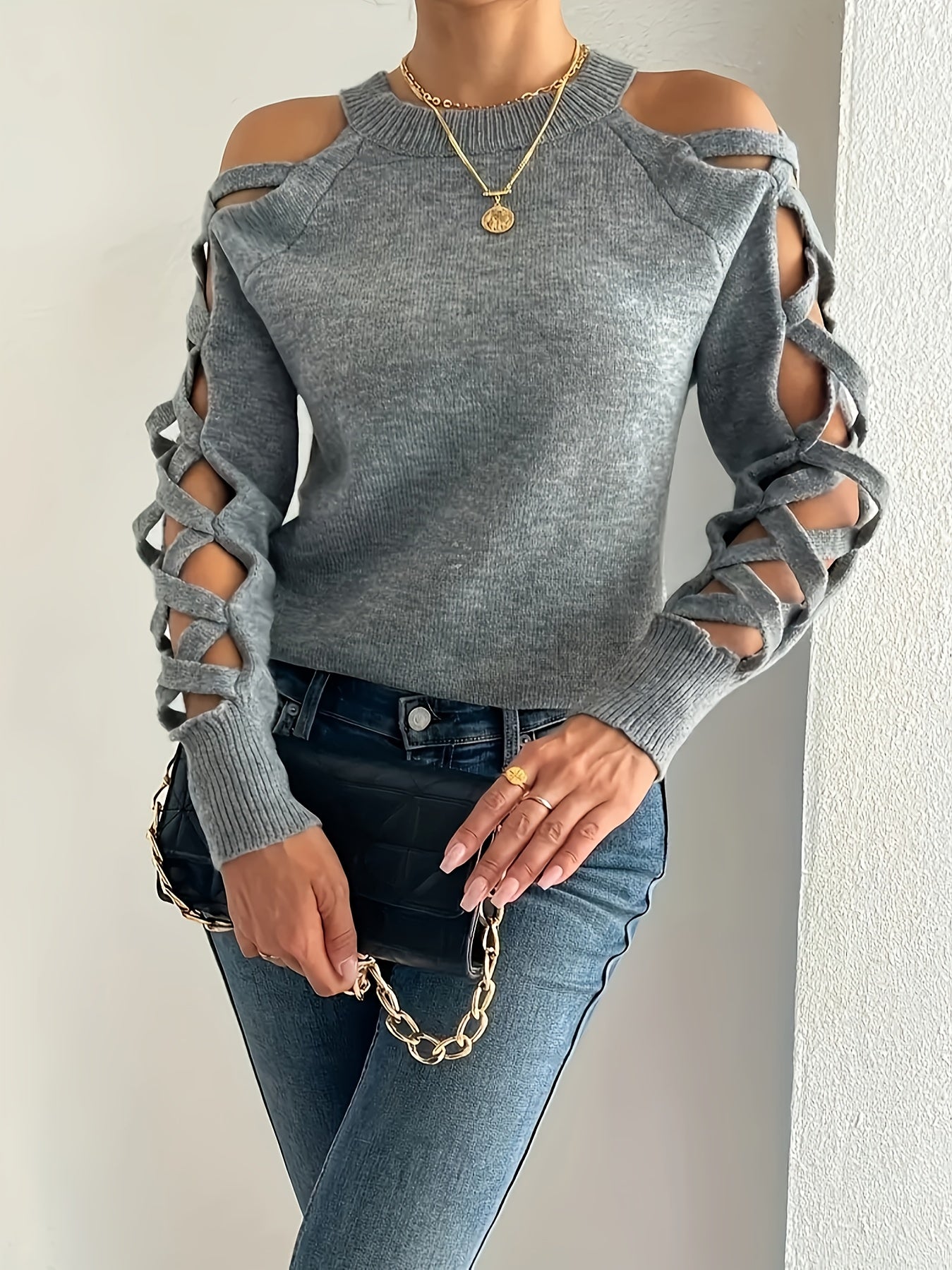 Ardelle | Dames Effen Pullover met Opengewerkte Mouwen – Lichtgewicht Gebreide Top