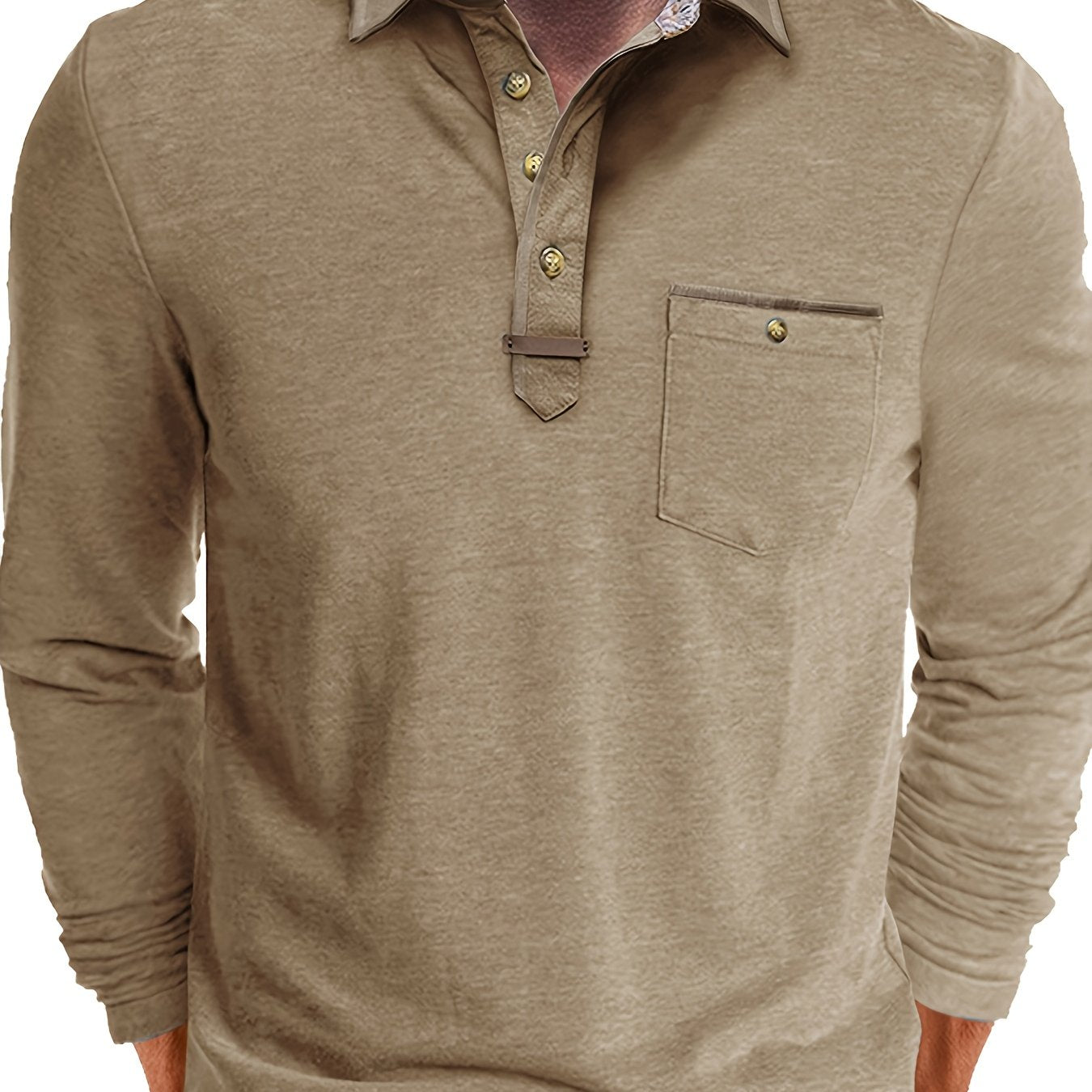 Paulo | Langärmliges Herren-Poloshirt – Lässiges Henley-Shirt mit farblich abgesetztem Kragen und Brusttasche