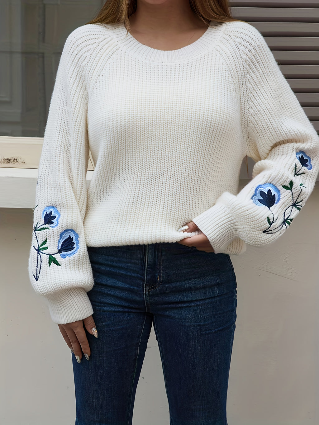 Jessa | Gebreide trui met bloemenborduursel voor dames – pullover