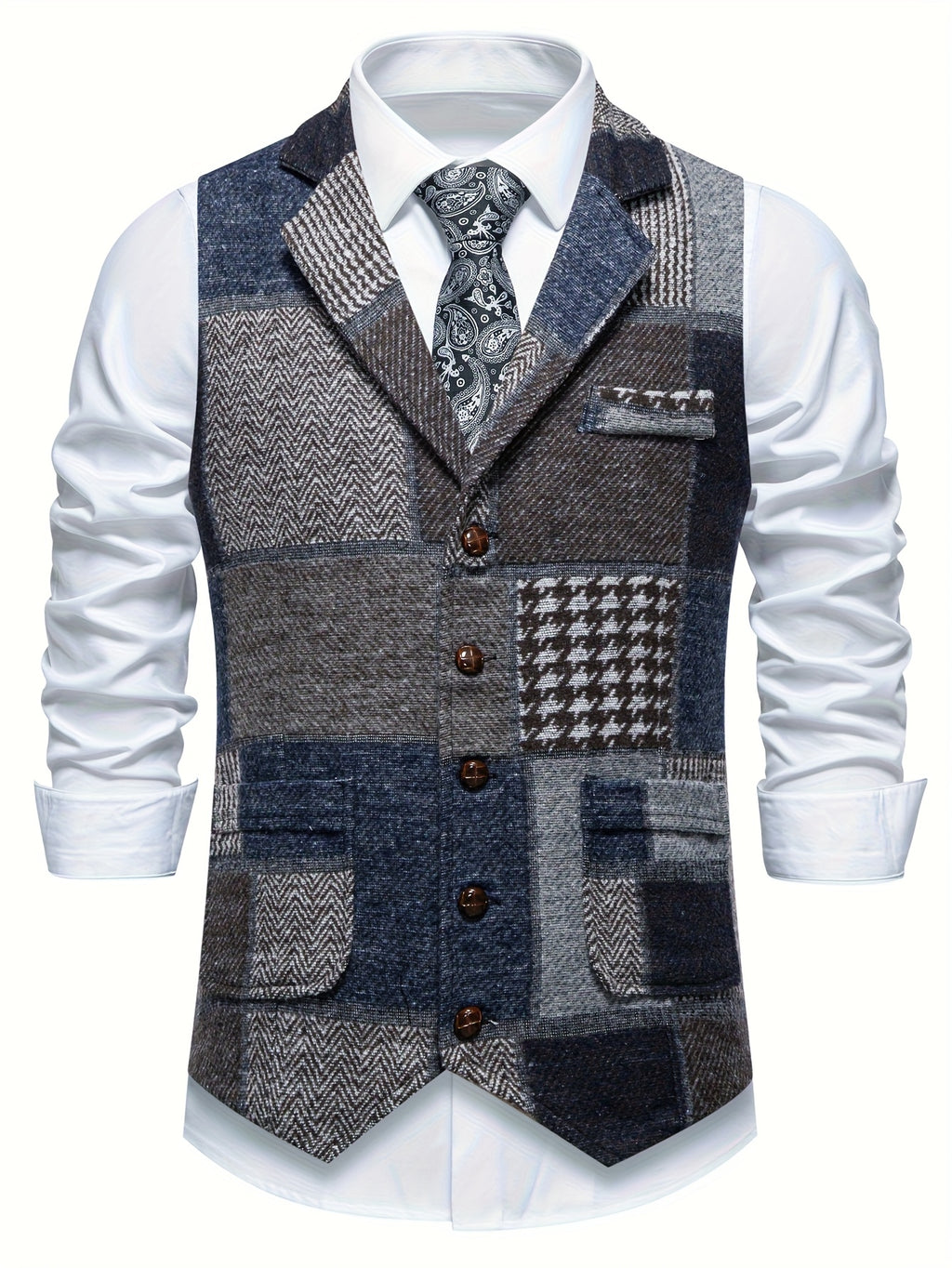 Barrett | Vintage patchwork herenvest – Klassiek vest met revers