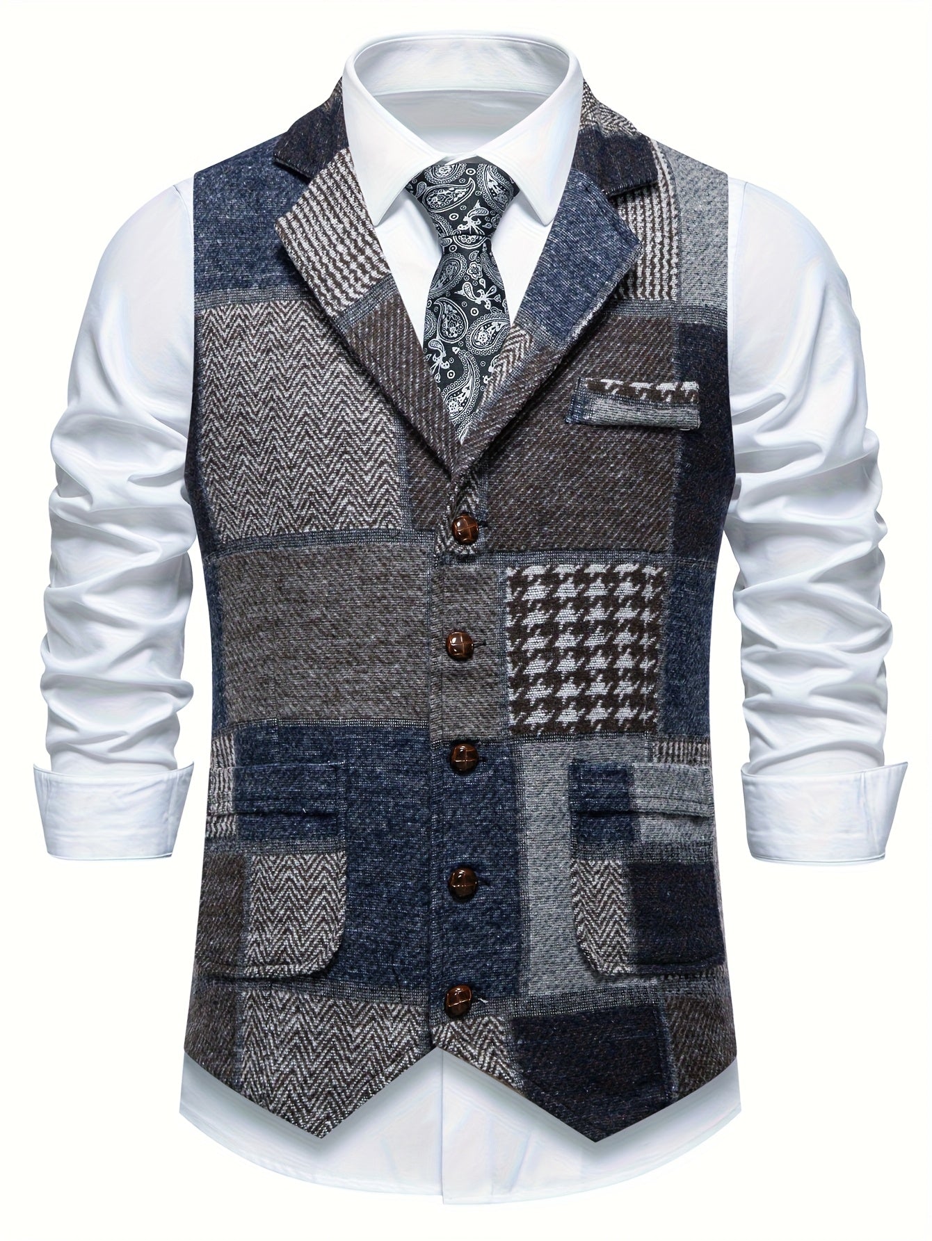 Barrett | Vintage patchwork herenvest – Klassiek vest met revers