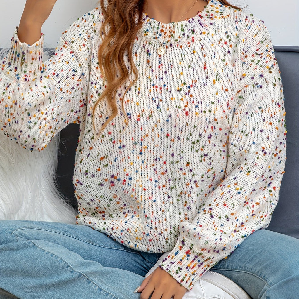 Noryssa | Pull minimaliste en maille à imprimé confettis, col rond - Pull confortable automne-hiver pour femme