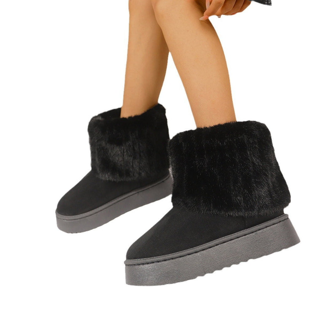 Elevra | Damen-Plateau-Stiefel aus Wildleder mit Fellfutter – stylisch, bequem und winterfest