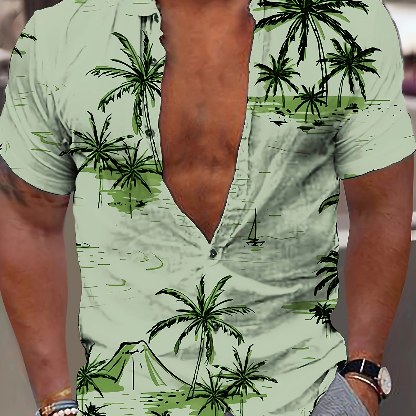 Malron | Heren Hawaiiaans Shirt met Kokospalm Print – Casual Vakantie Strand Zomer Overhemd