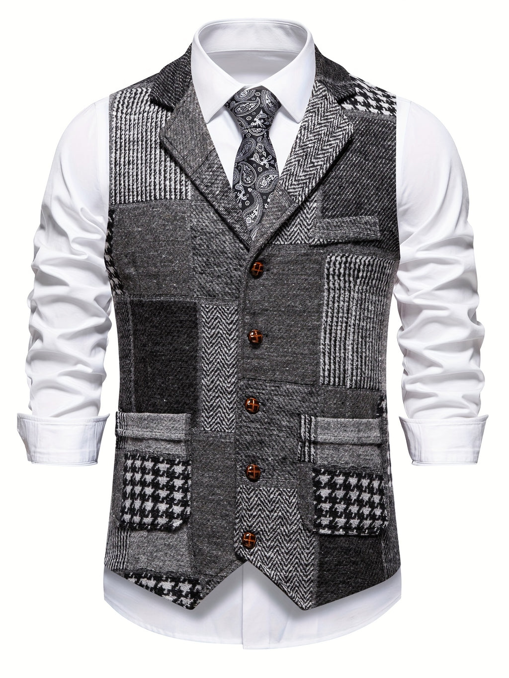 Barrett | Vintage patchwork herenvest – Klassiek vest met revers