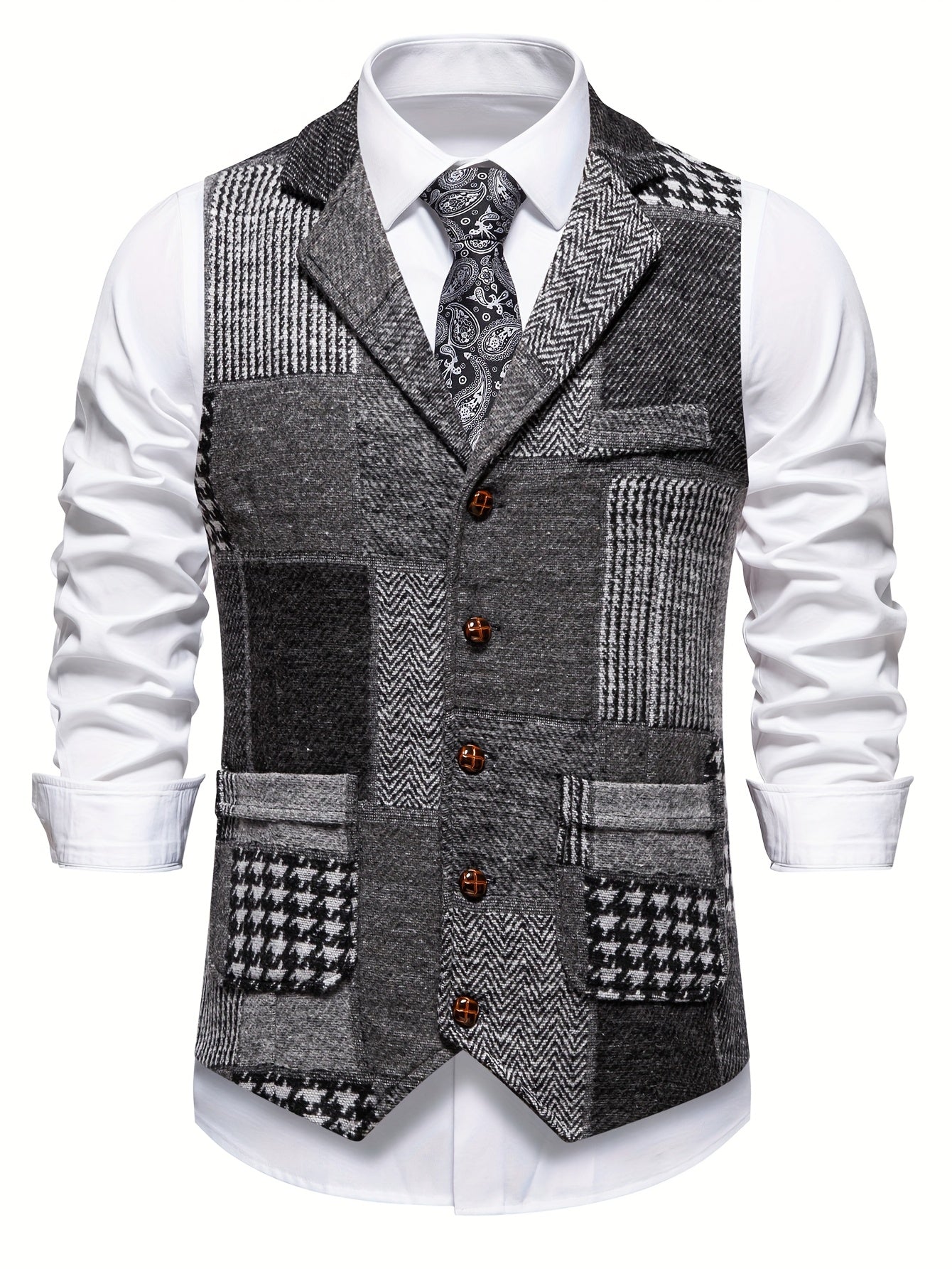 Barrett | Vintage patchwork herenvest – Klassiek vest met revers